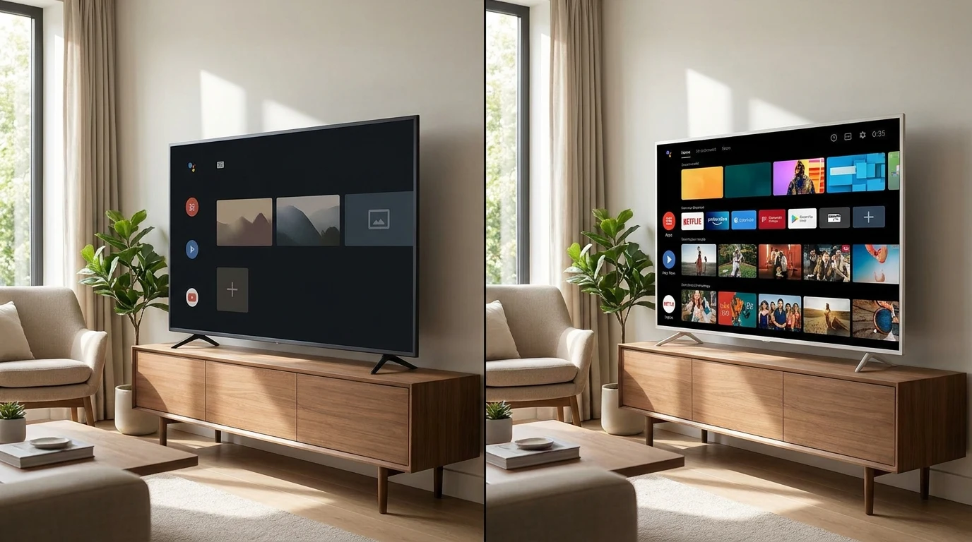 Comparativo de interfaces de apps de streaming lado a lado em diferentes telas