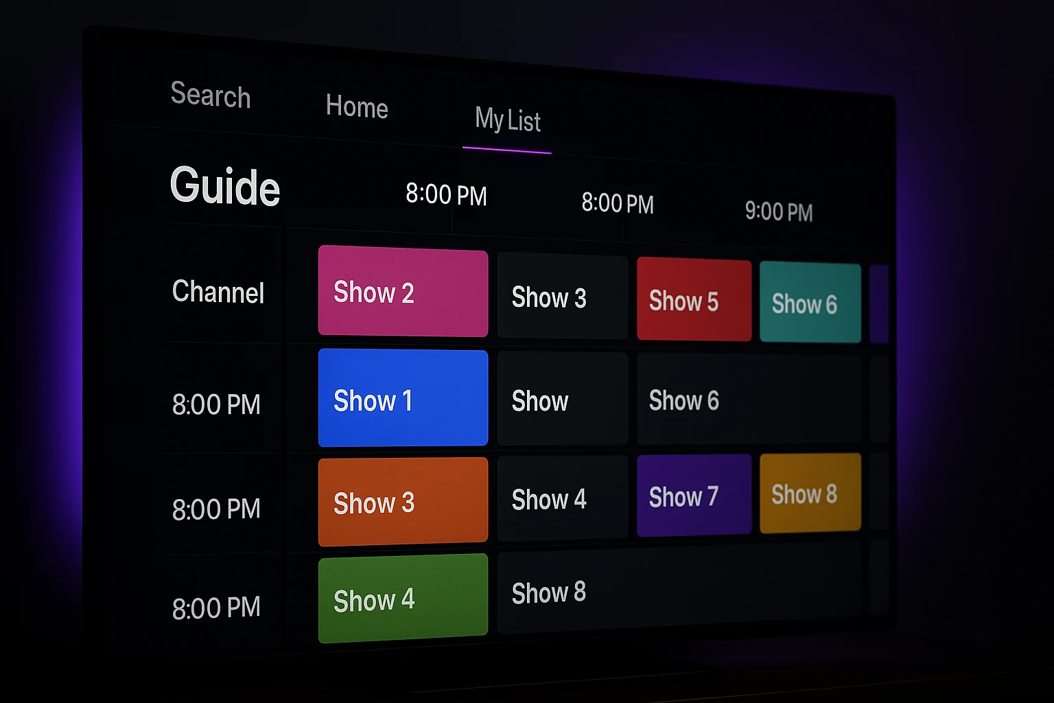 Smarters Pro — detalhe da interface de EPG e grade de canais