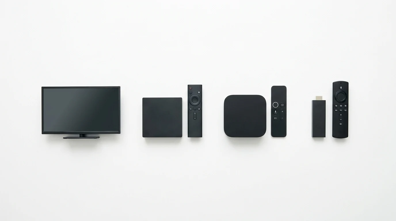 Aparelhos de diferentes plataformas — Samsung, Android TV, Apple TV e Fire TV — comparados lado a lado